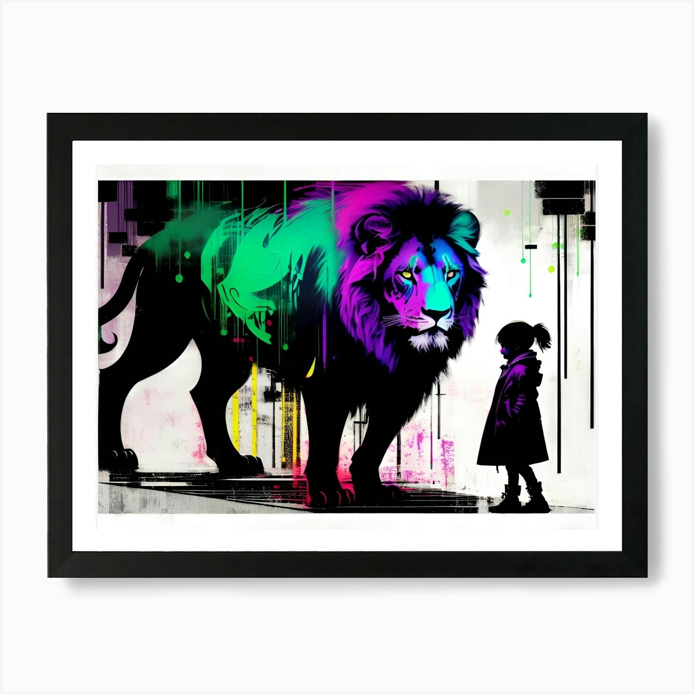 Lion And Girl Art Print Framed Wall Art Poster Canvas Print Picture