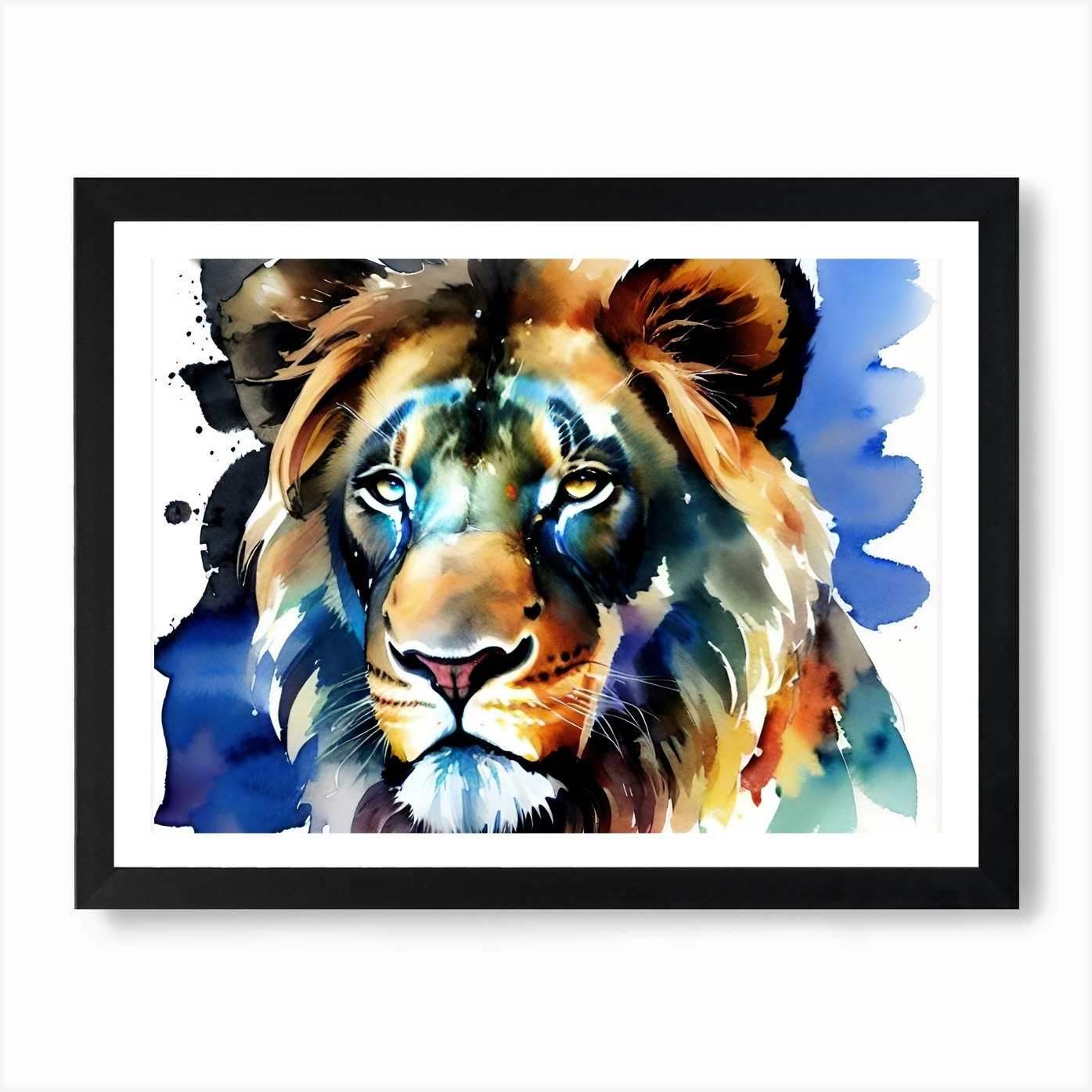 Lion Watercolor Painting 3 Art Prin Framed Wall Art Poster Canvas Print Picture
