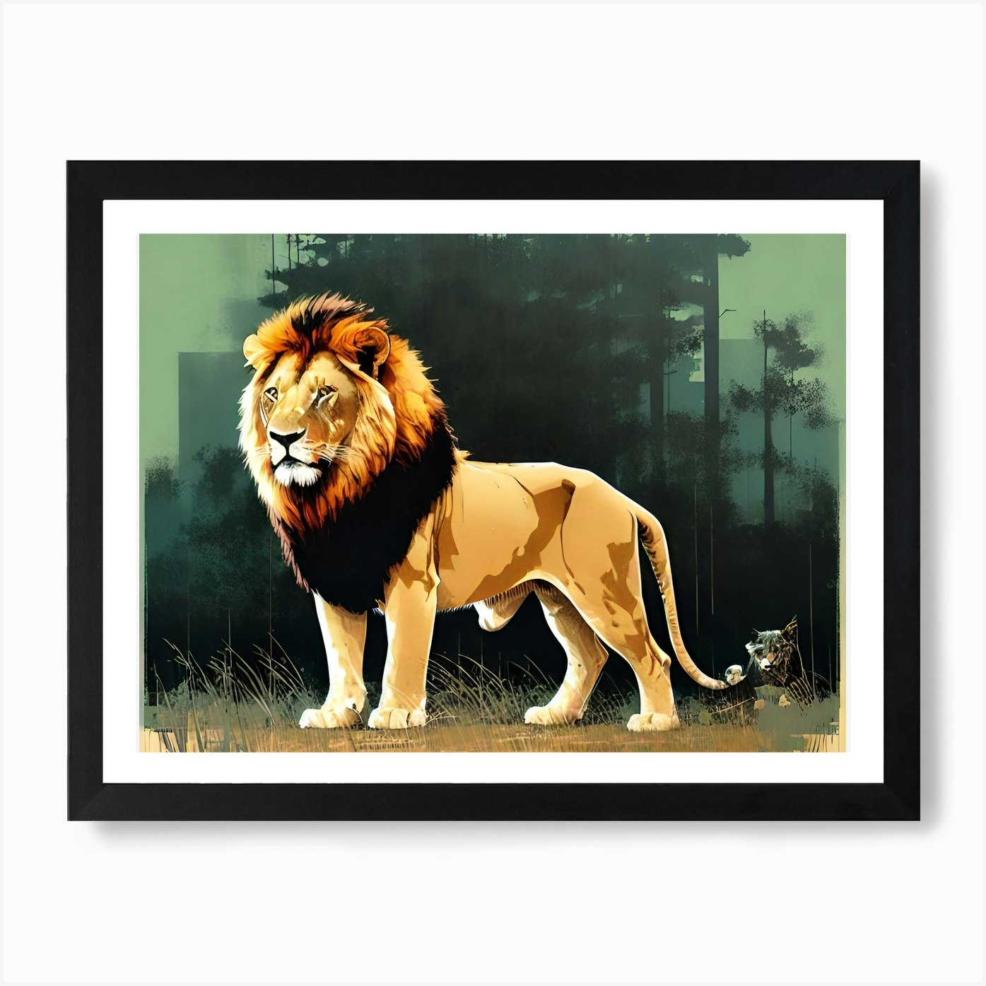 Lion In The Forest Art Print Framed Wall Art Poster Canvas Print Picture