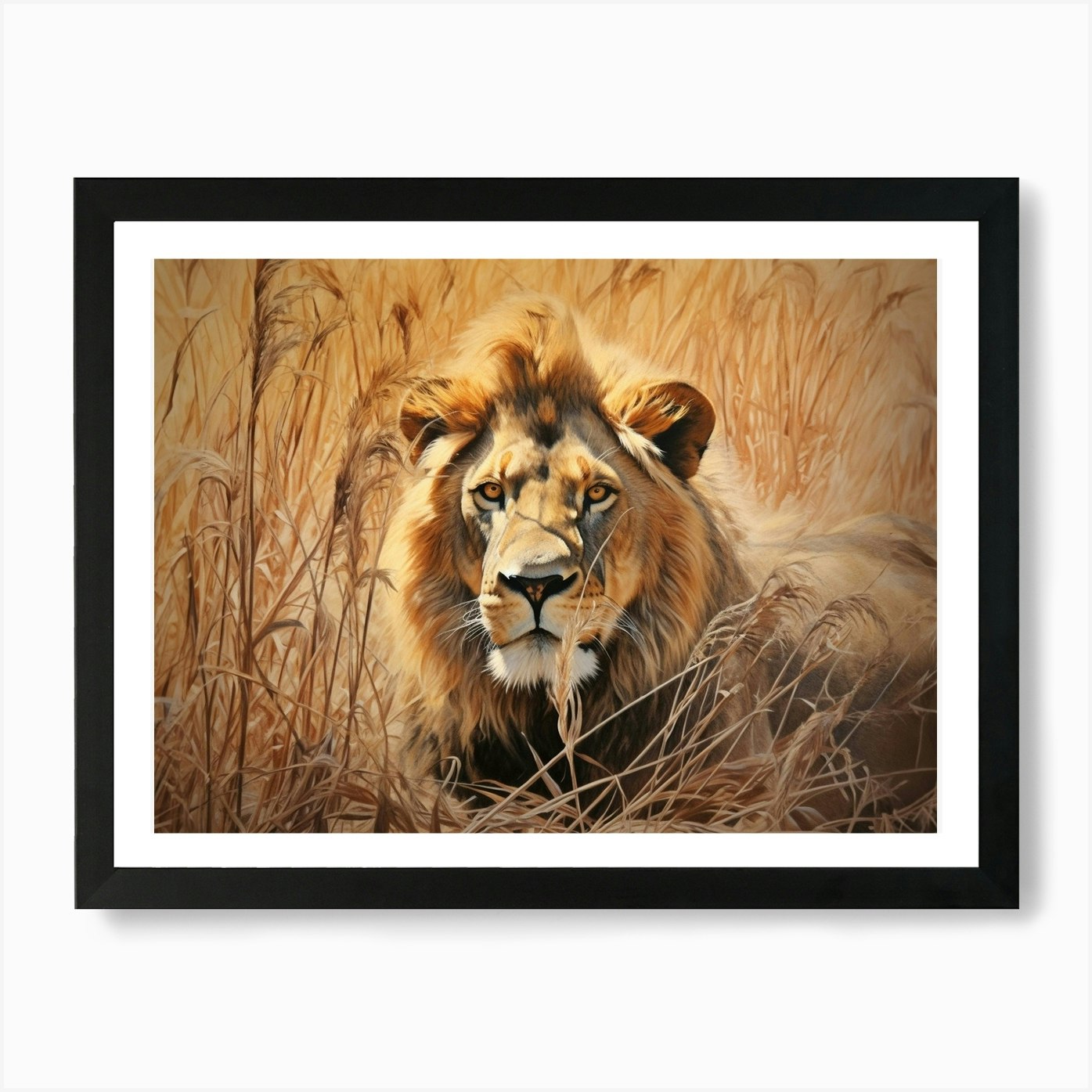 African Lion Eye Level Realism 3 Ar Framed Wall Art Poster Canvas Print Picture
