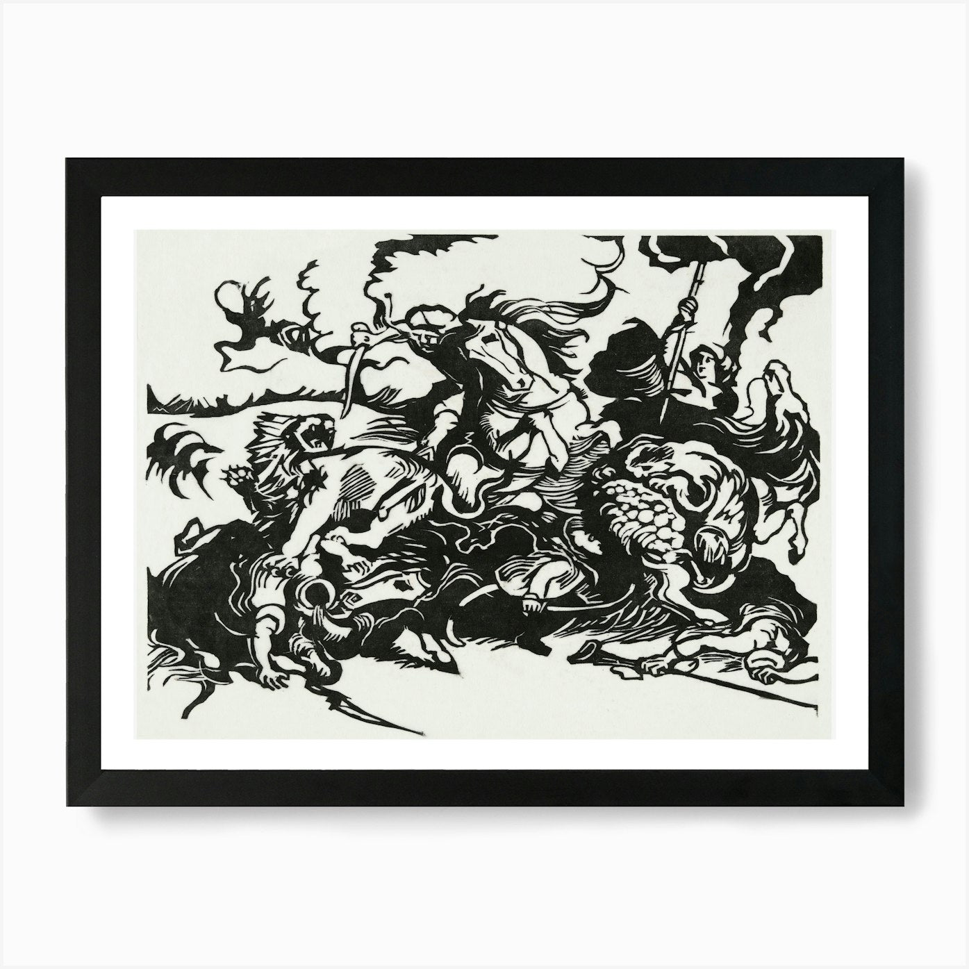 Lion Hunt (1913), Franz Marc Art Pr Framed Wall Art Poster Canvas Print Picture
