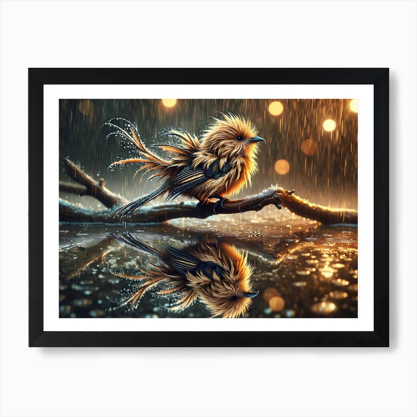 Lion-Bird over Water Fantasy Art Pr Framed Wall Art Poster Canvas Print Picture