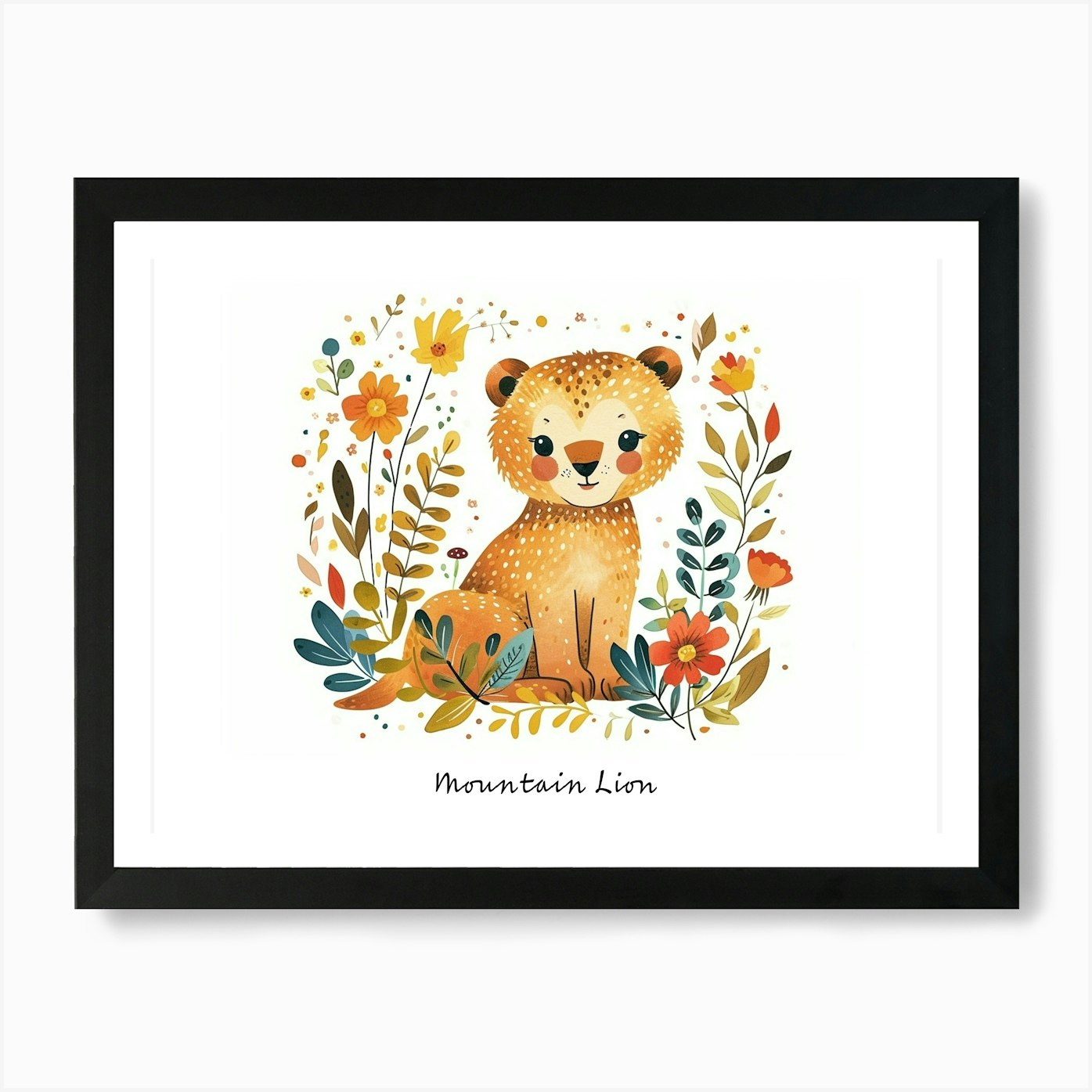 Little Floral Mountain Lion 2 Poste Framed Wall Art Poster Canvas Print Picture