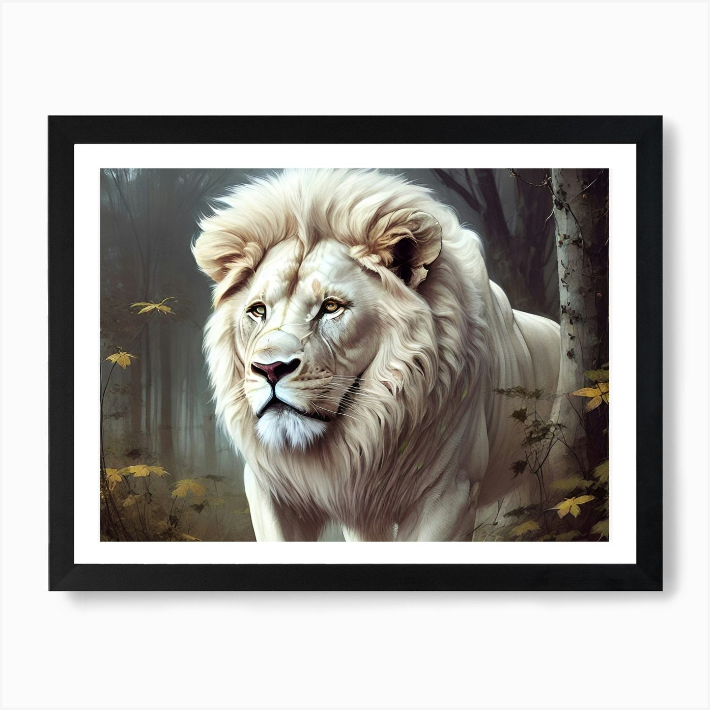 White Lion In The Forest 1 Art Prin Framed Wall Art Poster Canvas Print Picture