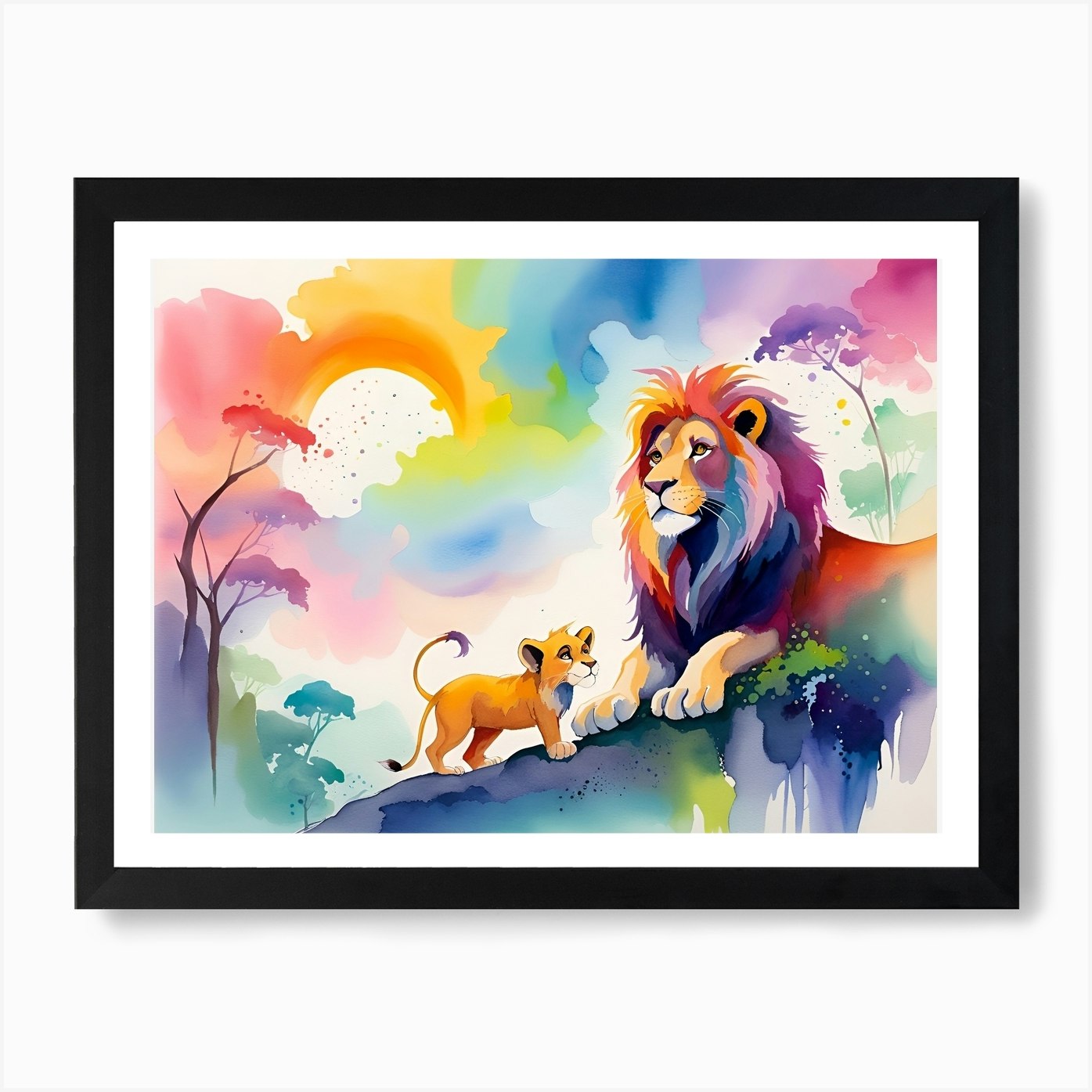 Lion And Cub Painting Art Print Framed Wall Art Poster Canvas Print Picture