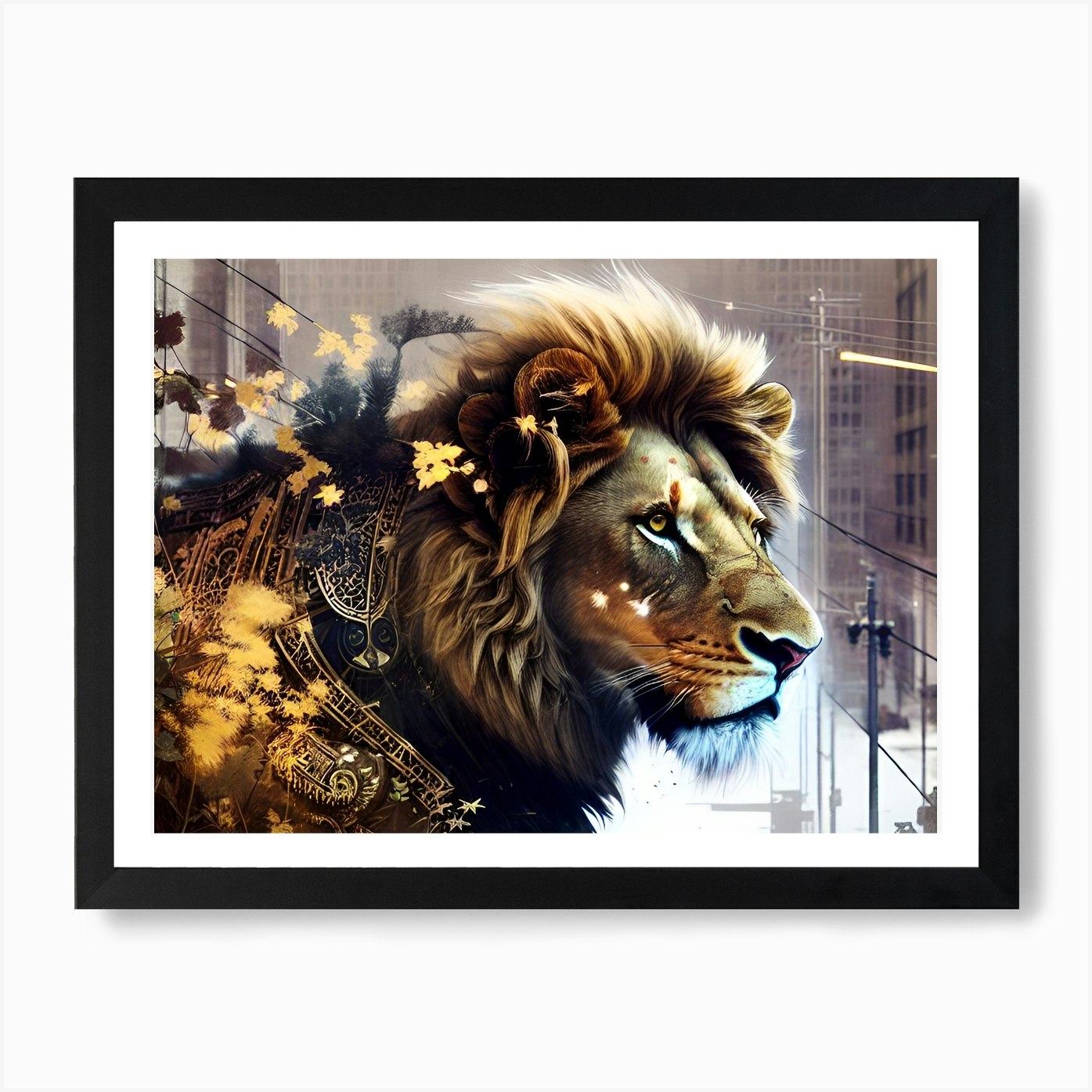 Lion In The City 2 Art Print Framed Wall Art Poster Canvas Print Picture