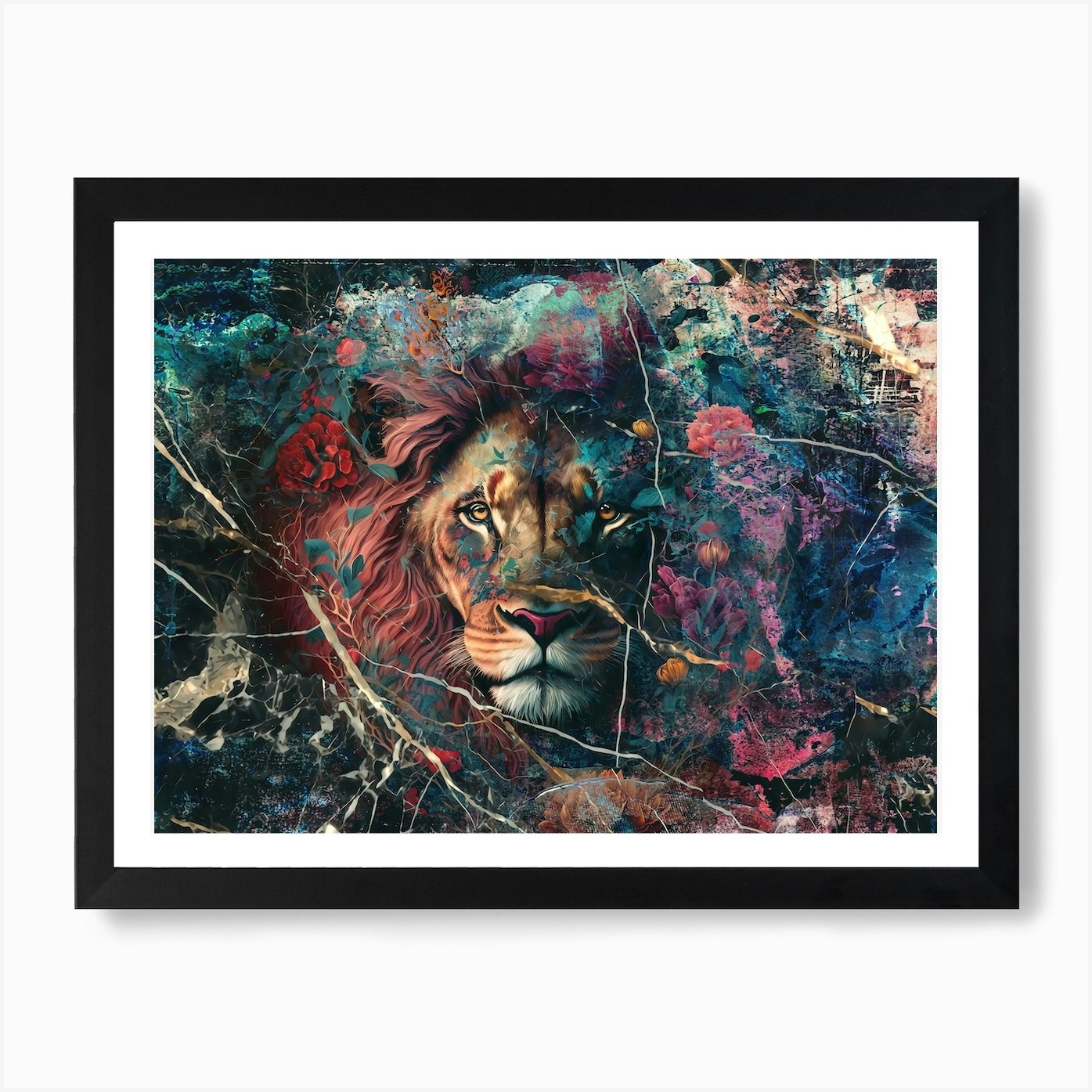 Lion Art Illustration In A Photomon Framed Wall Art Poster Canvas Print Picture