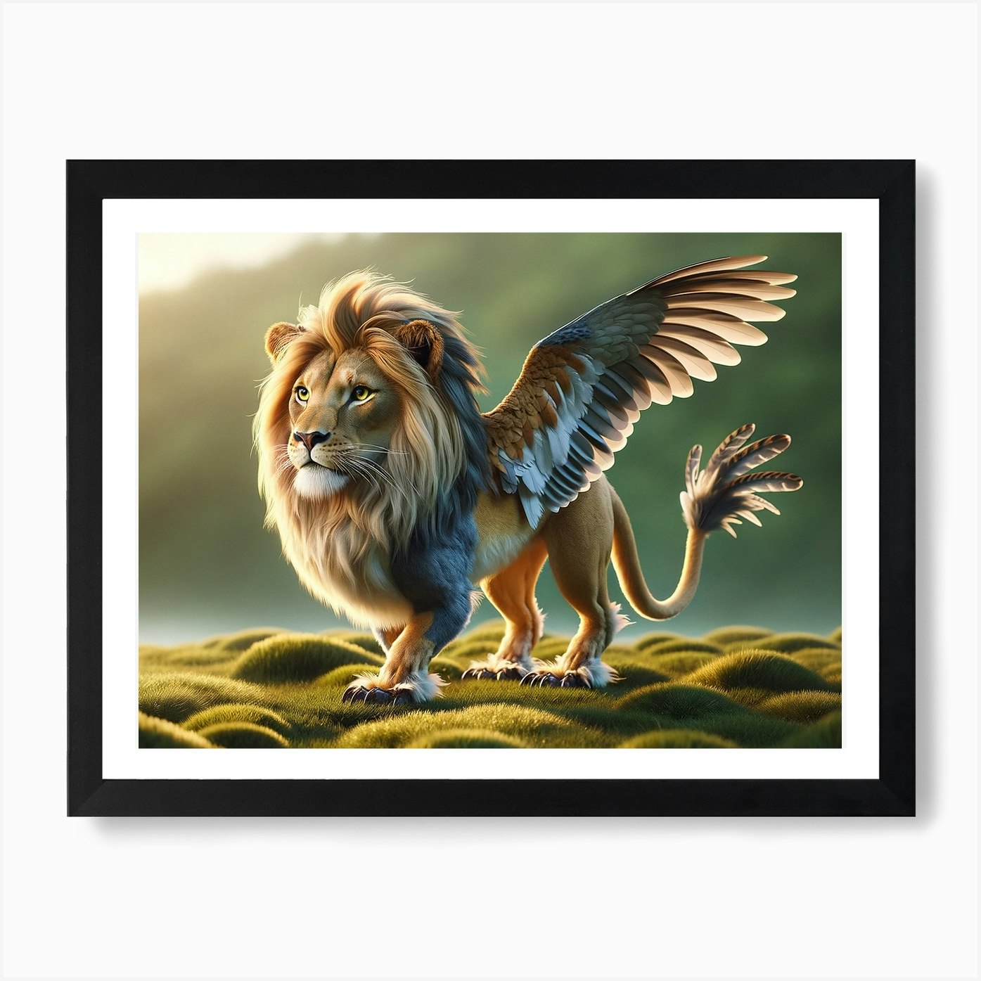 Fantasy Lion Bird Art Print Framed Wall Art Poster Canvas Print Picture