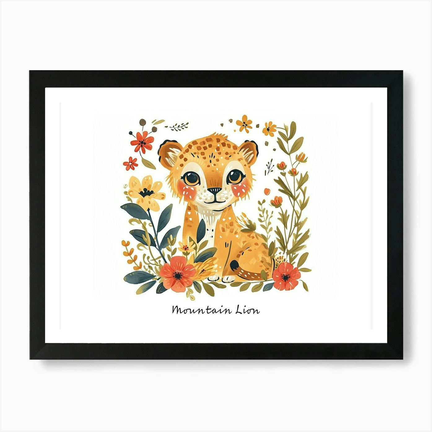 Little Floral Mountain Lion 5 Poste Framed Wall Art Poster Canvas Print Picture