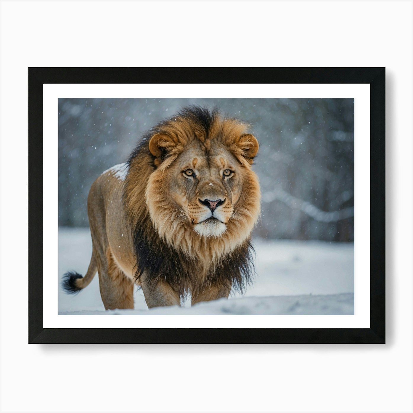 Lion In The Snow Art Print Framed Wall Art Poster Canvas Print Picture