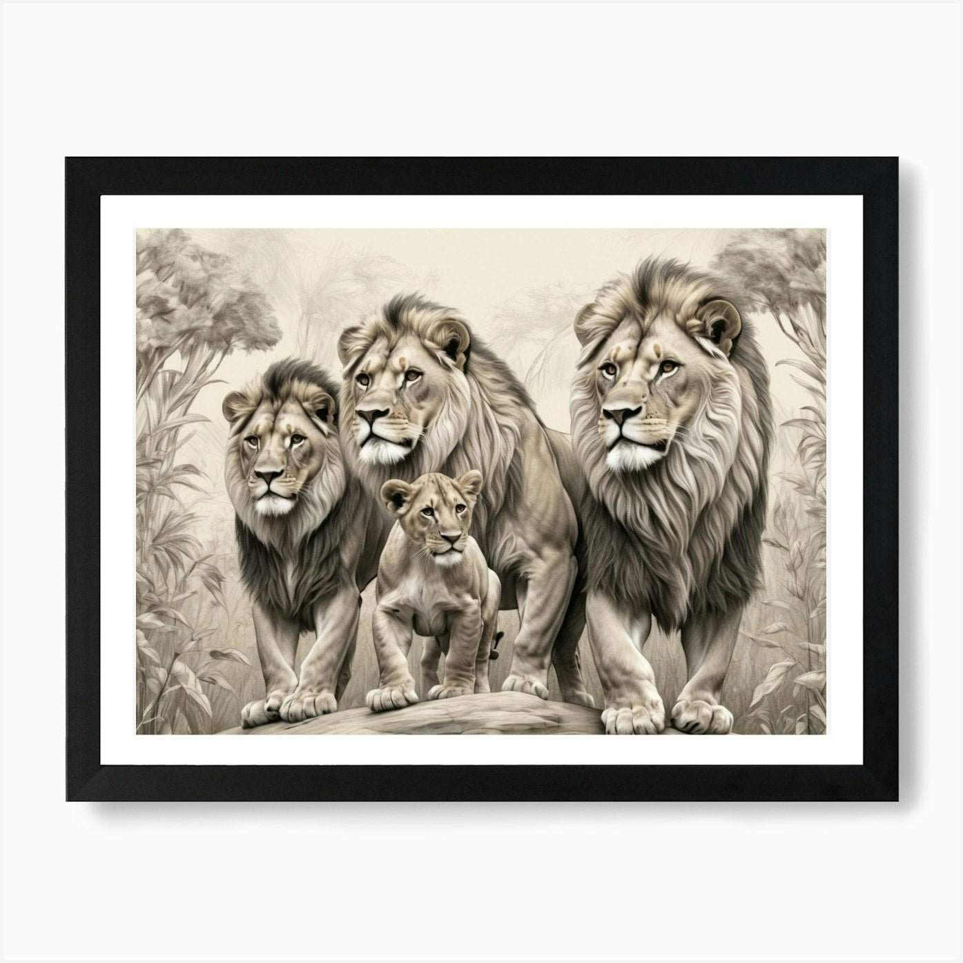 Default Beautiful Lions 3d Relief W Framed Wall Art Poster Canvas Print Picture