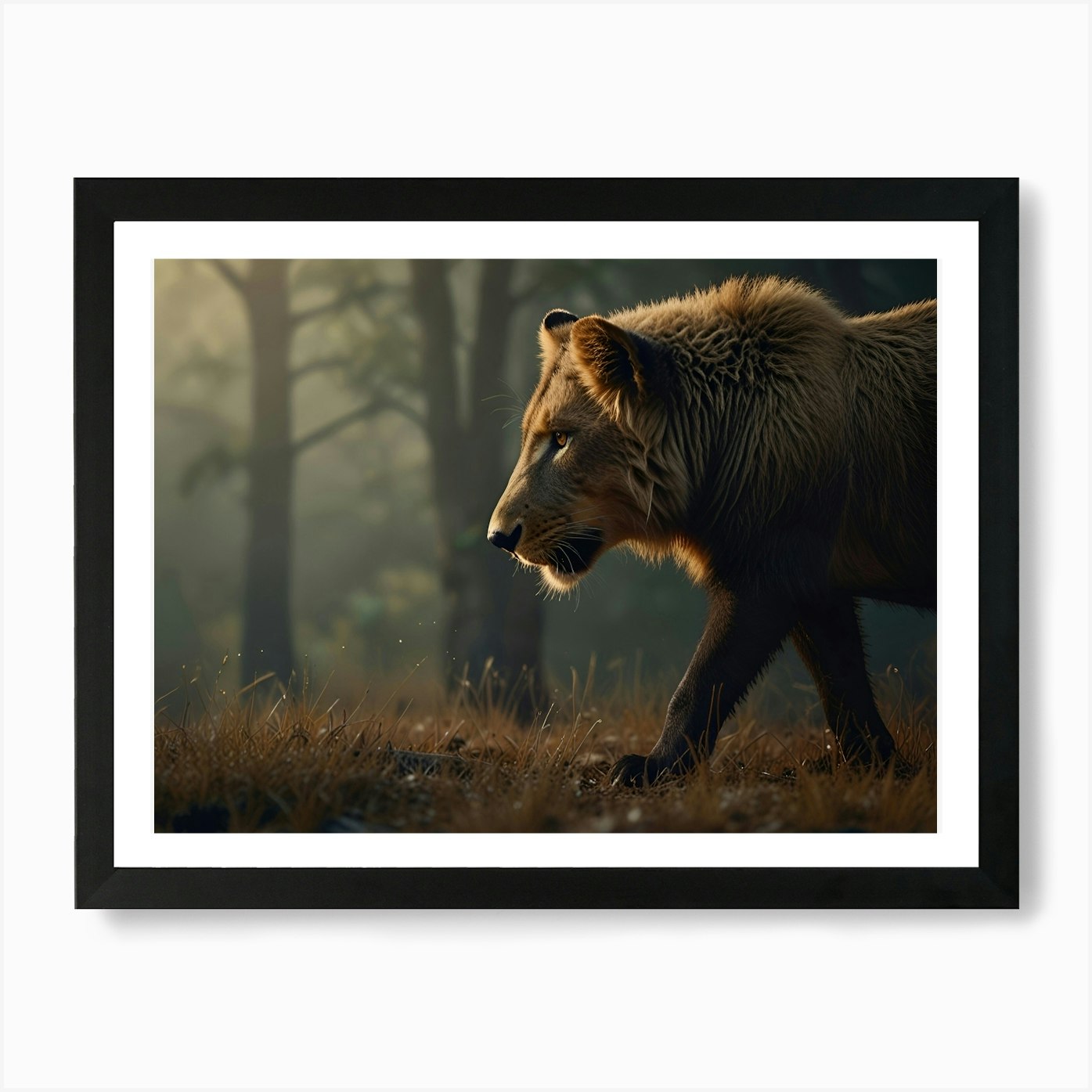 Lion In The Woods Art Print Framed Wall Art Poster Canvas Print Picture