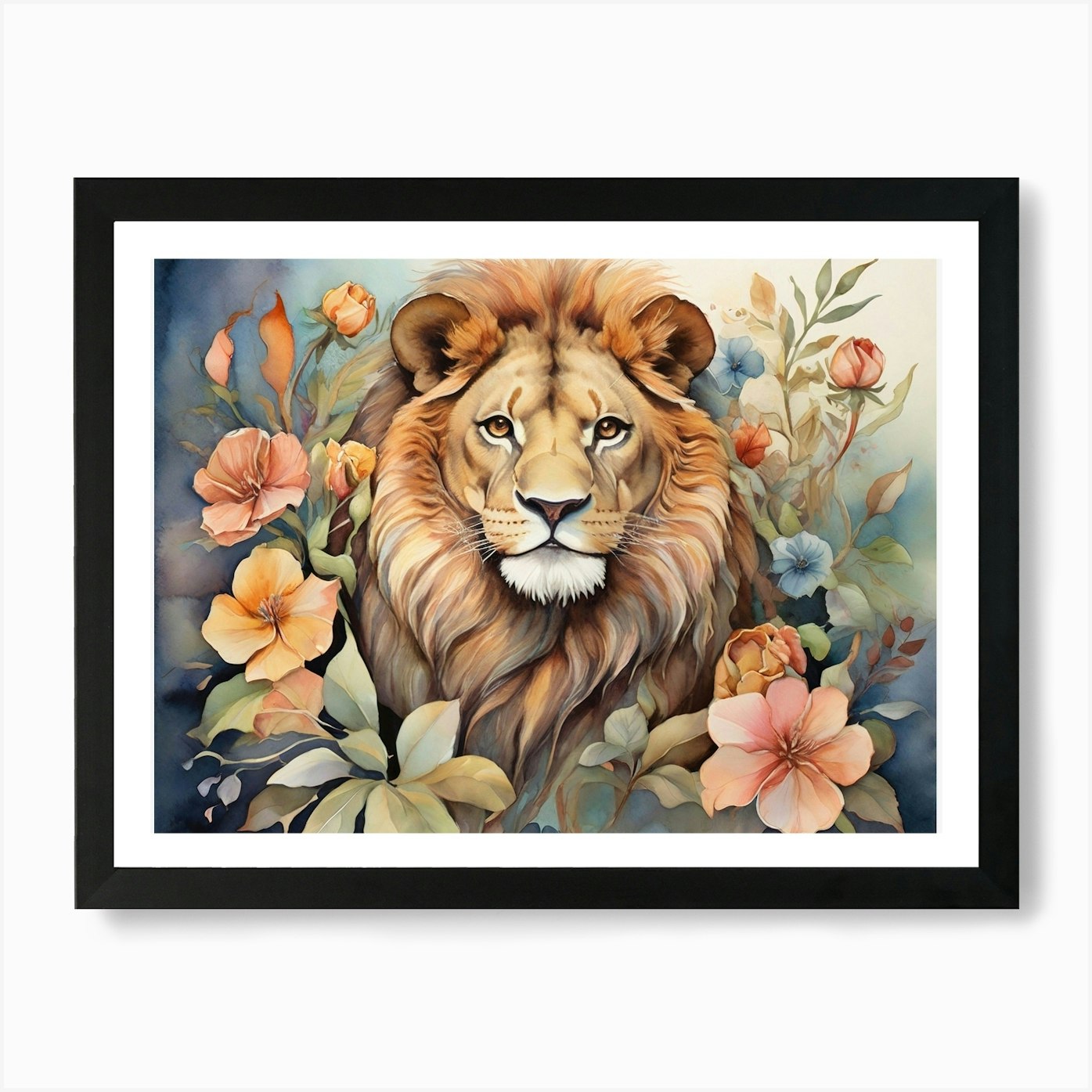 Lion Flowers Painting Art Print Framed Wall Art Poster Canvas Print Picture