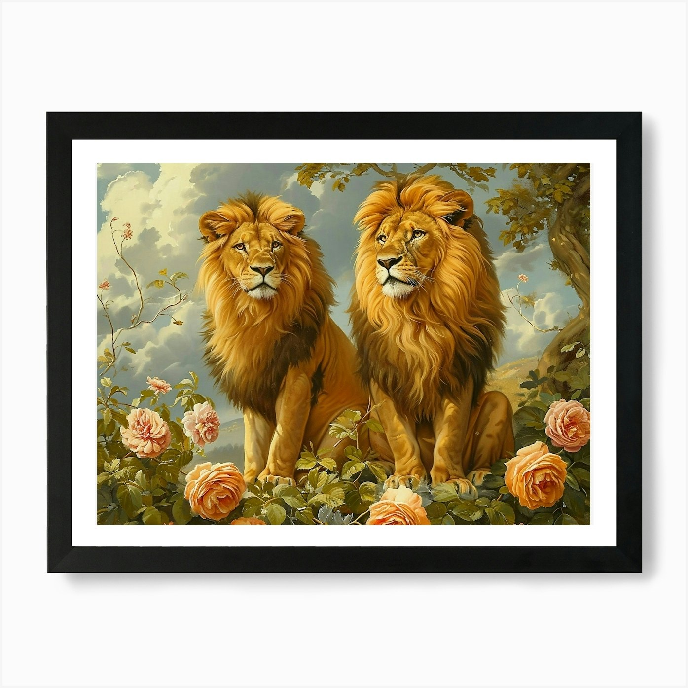 Floral Animal Illustration Lion 3 A Framed Wall Art Poster Canvas Print Picture