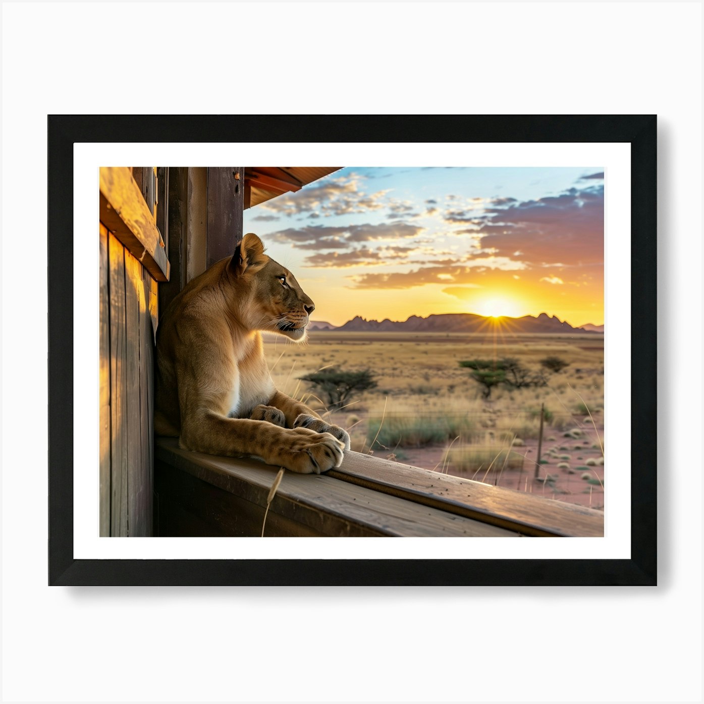 Lion At Sunset Art Print Framed Wall Art Poster Canvas Print Picture