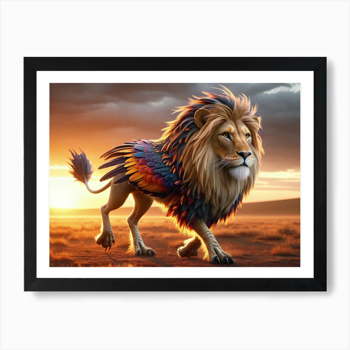 Lion-Bird in the Desert Fantasy Art Framed Wall Art Poster Canvas Print Picture