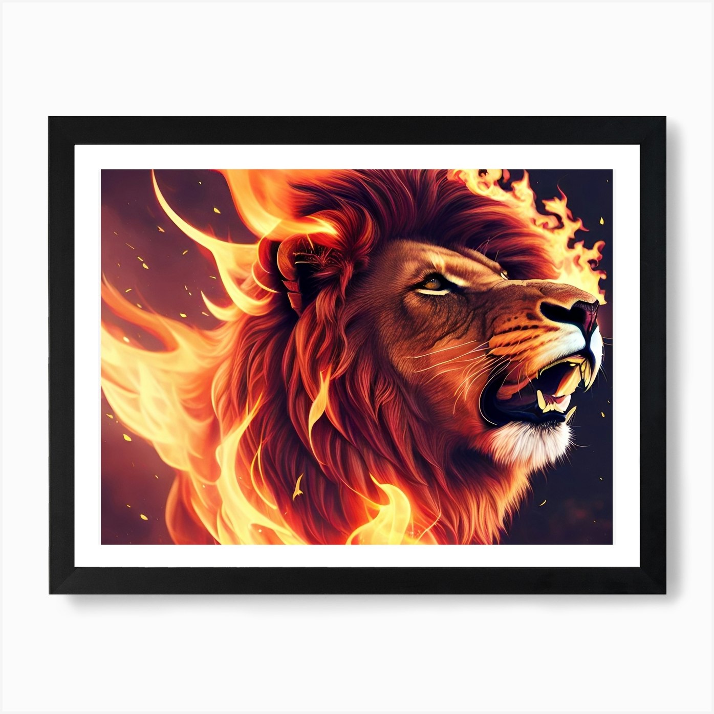 Fire Lion Art Print Framed Wall Art Poster Canvas Print Picture