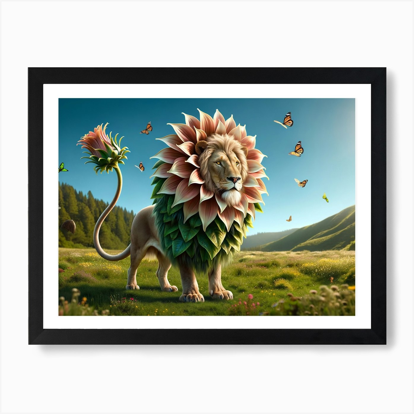 Lion-Flower Fantasy Art Print Framed Wall Art Poster Canvas Print Picture