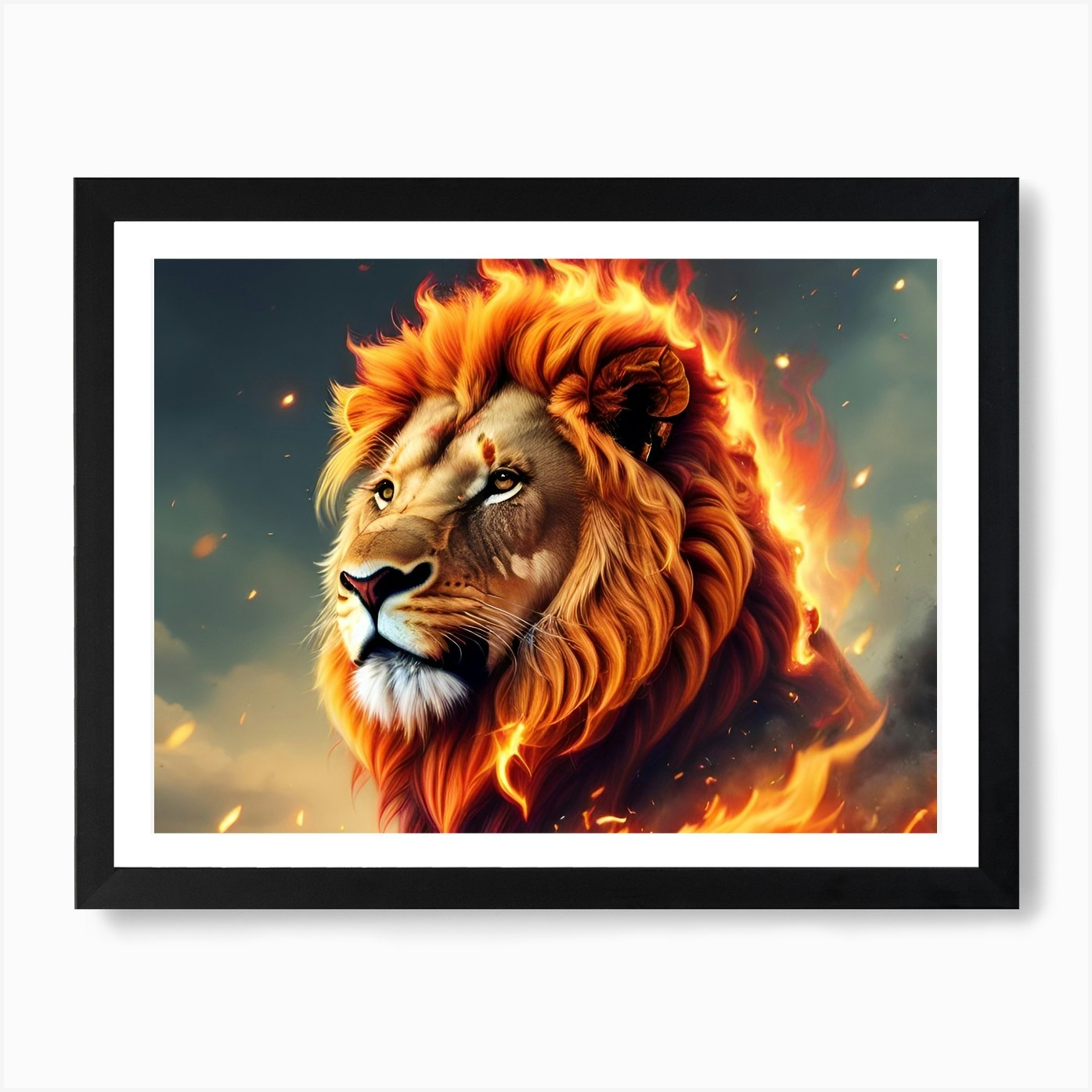 Lion On Fire Art Print Framed Wall Art Poster Canvas Print Picture