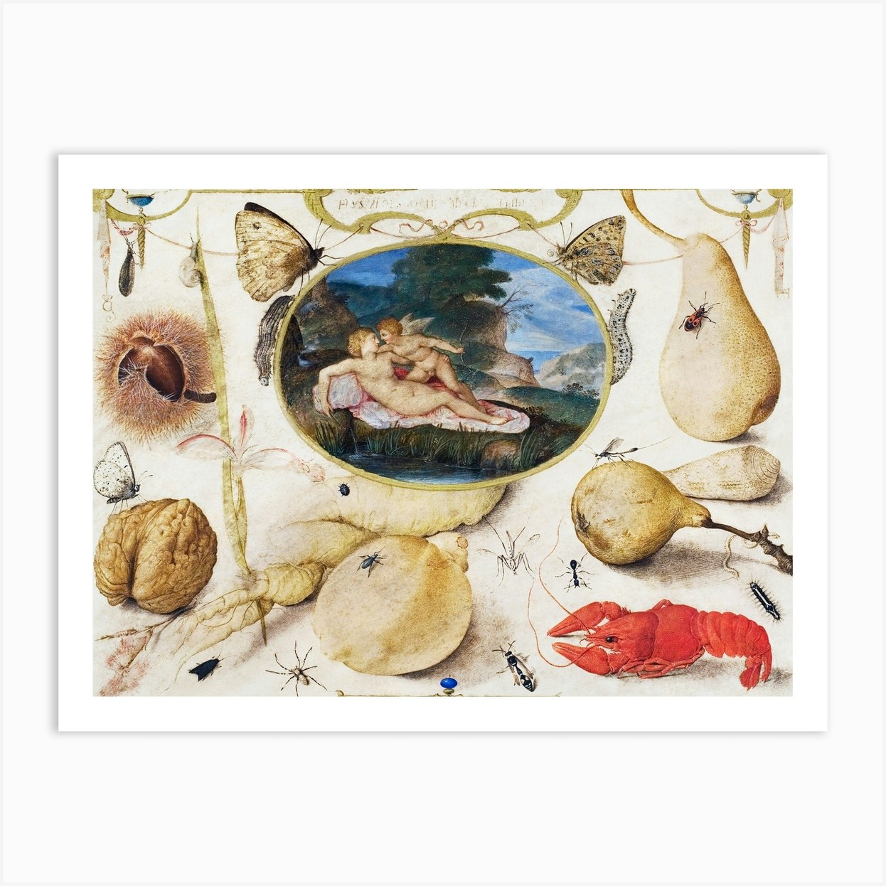 Venus Disarming Amor In A Medallion Framed Wall Art Poster Canvas Print Picture