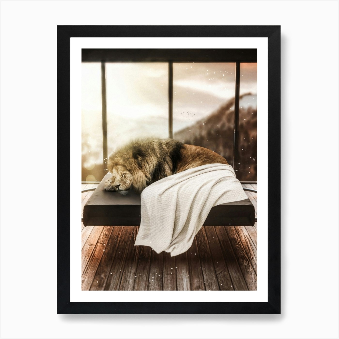 Lion Taking A Nap Chill Art Print Framed Wall Art Poster Canvas Print Picture