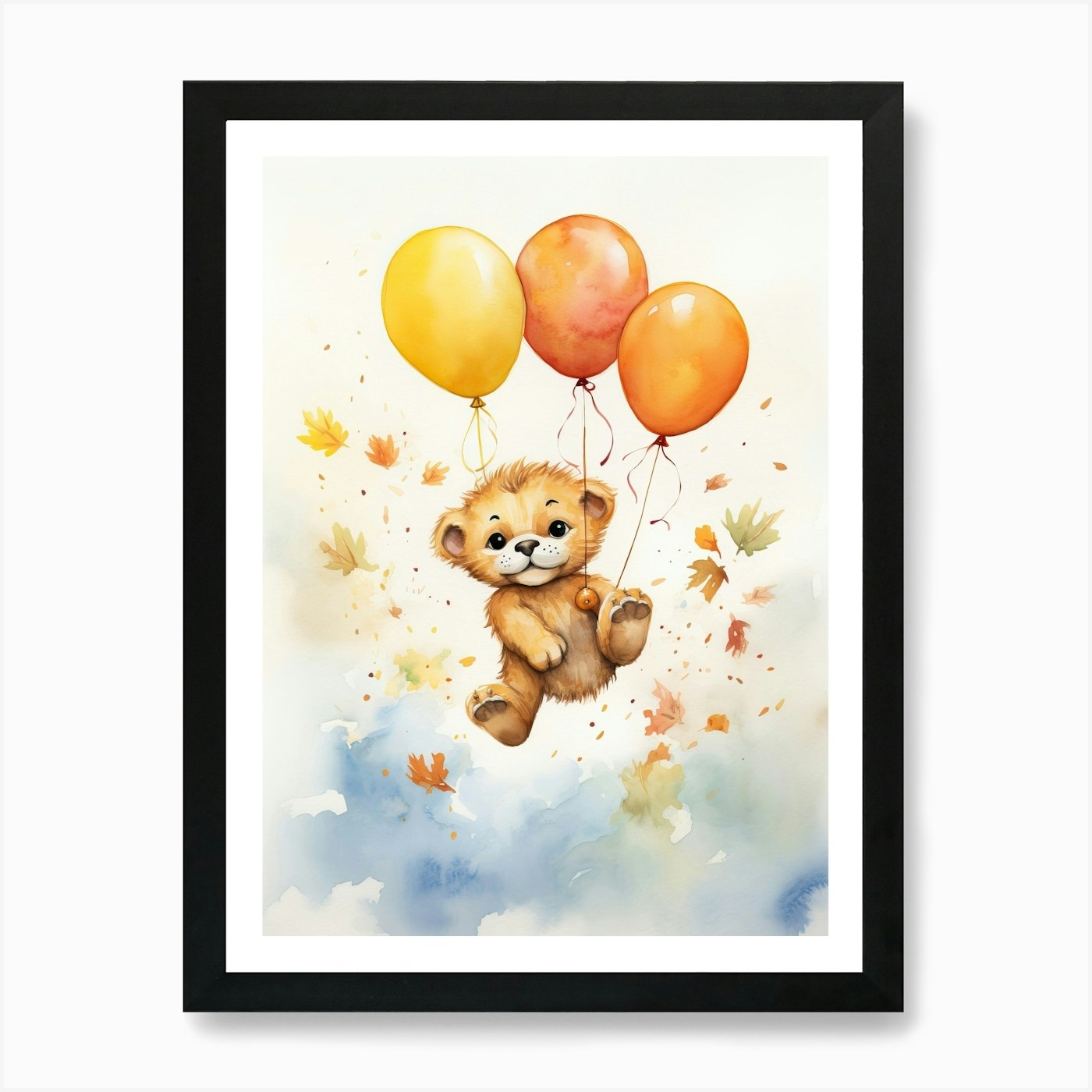 Lion Flying With Autumn Fall Pumpki Framed Wall Art Poster Canvas Print Picture