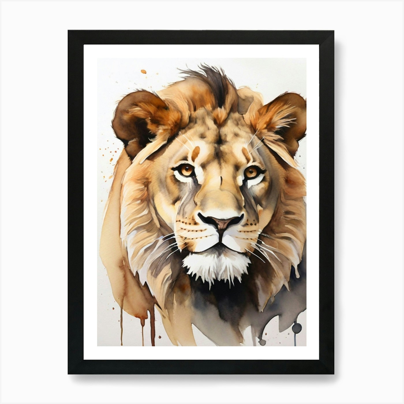 Lion Watercolor Painting 1 Art Prin Framed Wall Art Poster Canvas Print Picture