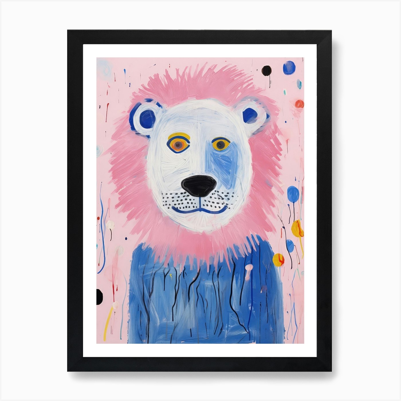 Playful Illustration Of Lion For Ki Framed Wall Art Poster Canvas Print Picture