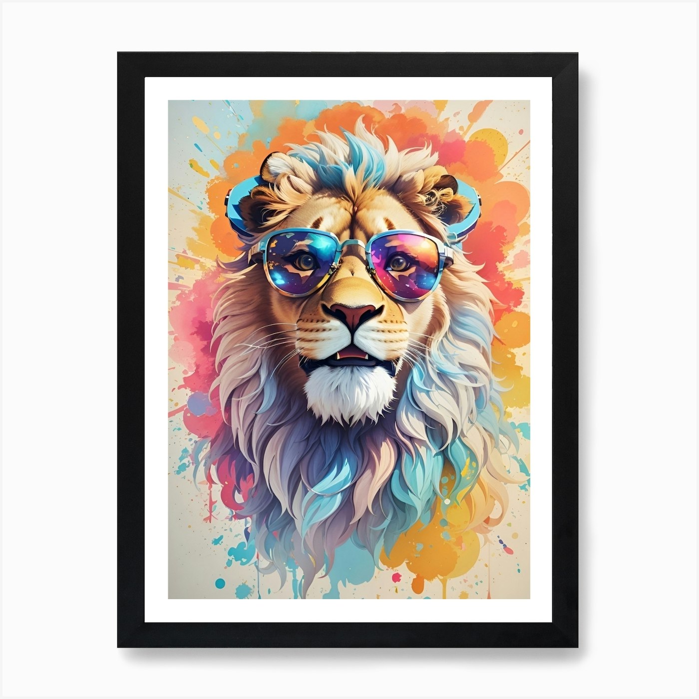 Funny Lion King Wearing Glasses Art Framed Wall Art Poster Canvas Print Picture