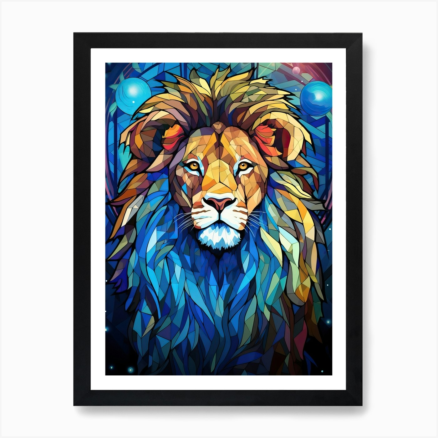 Lion Art Painting Stained Glass Sty Framed Wall Art Poster Canvas Print Picture
