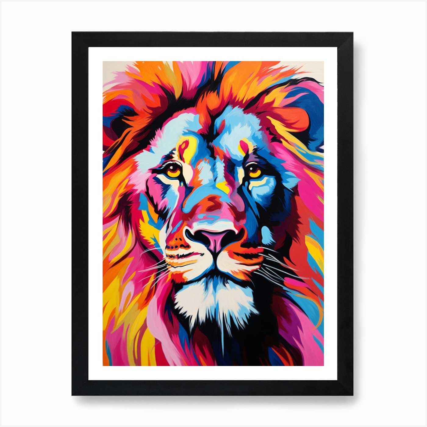 Lion Portrait Pop Art Pink 2 Art Pr Framed Wall Art Poster Canvas Print Picture