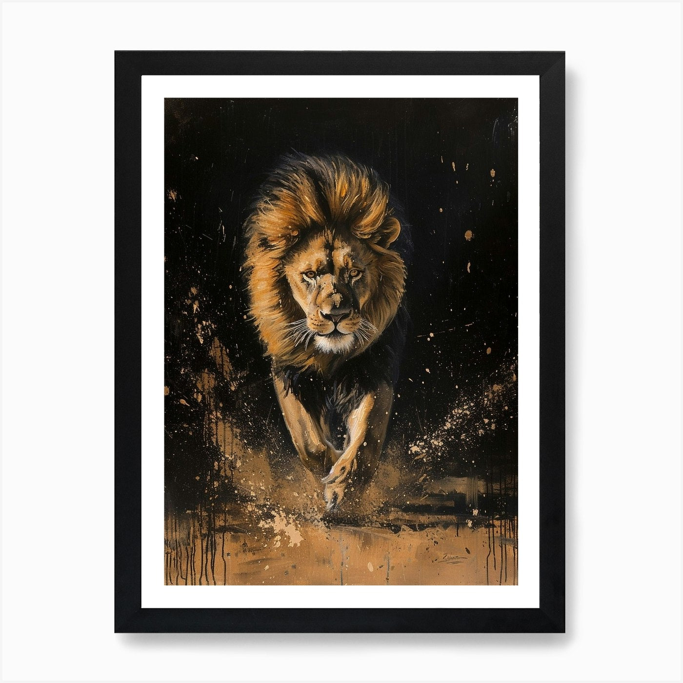 African Lion Night Hunt Acrylic Pai Framed Wall Art Poster Canvas Print Picture