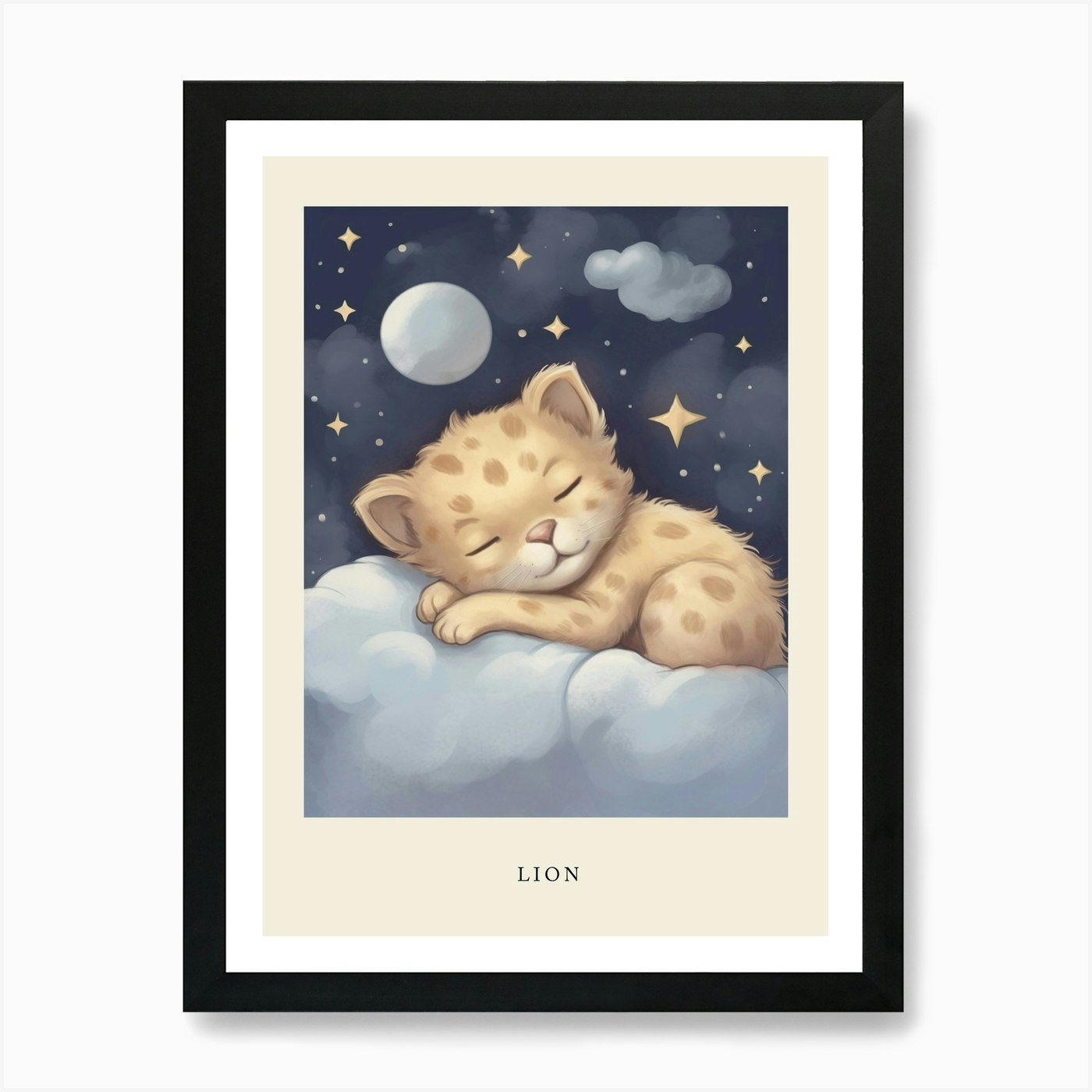 Sleeping Baby Lion 1 Nursery Poster Framed Wall Art Poster Canvas Print Picture