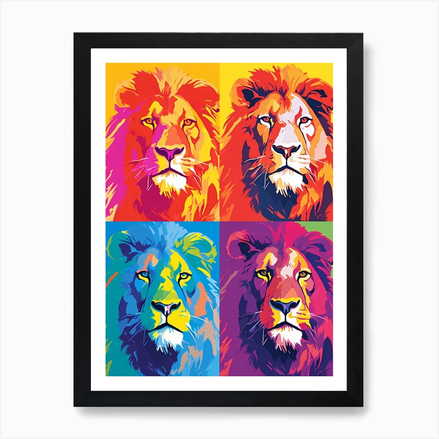 Lion Tile Pop Art Style Art Print Framed Wall Art Poster Canvas Print Picture