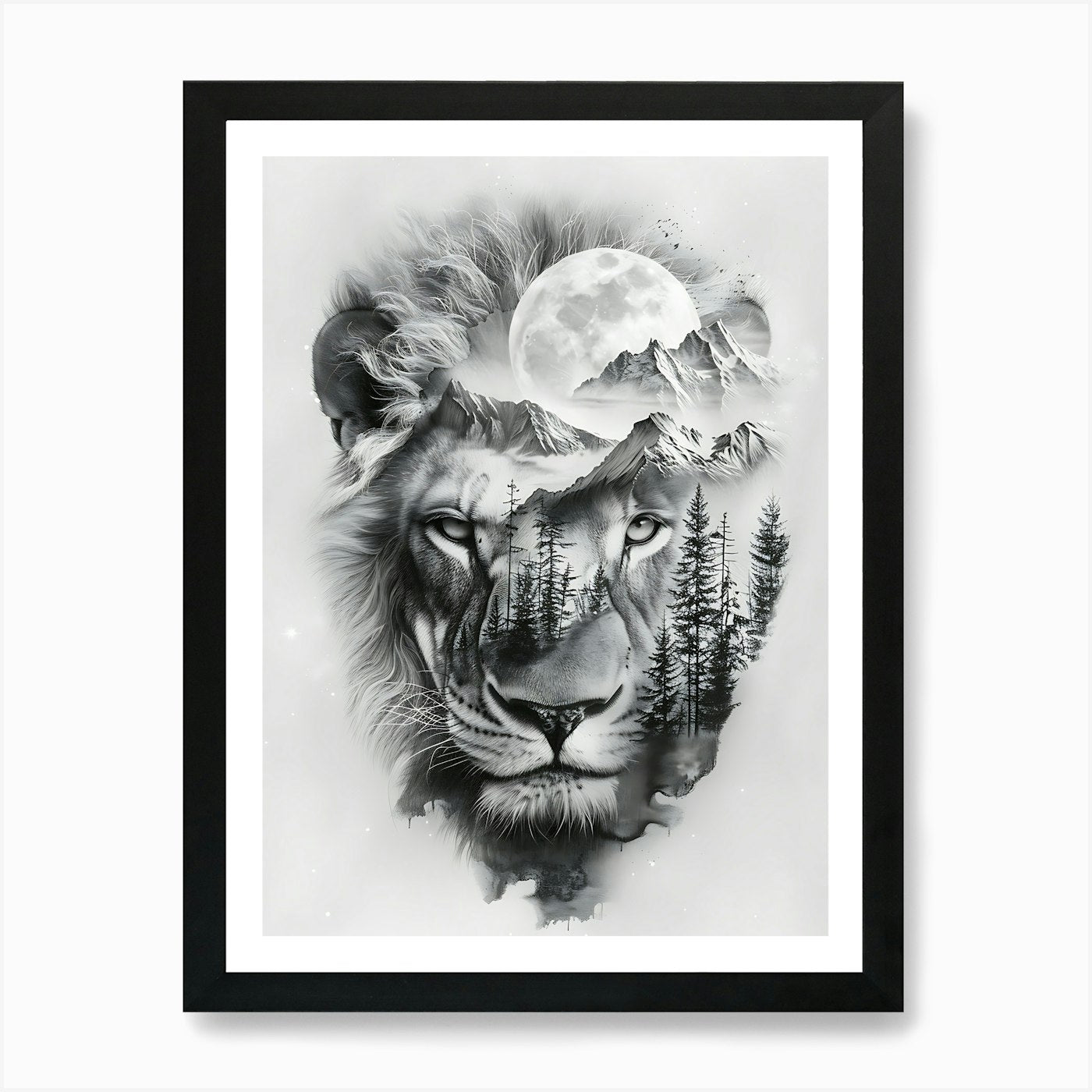 Lion In The Mountains Art Print Framed Wall Art Poster Canvas Print Picture