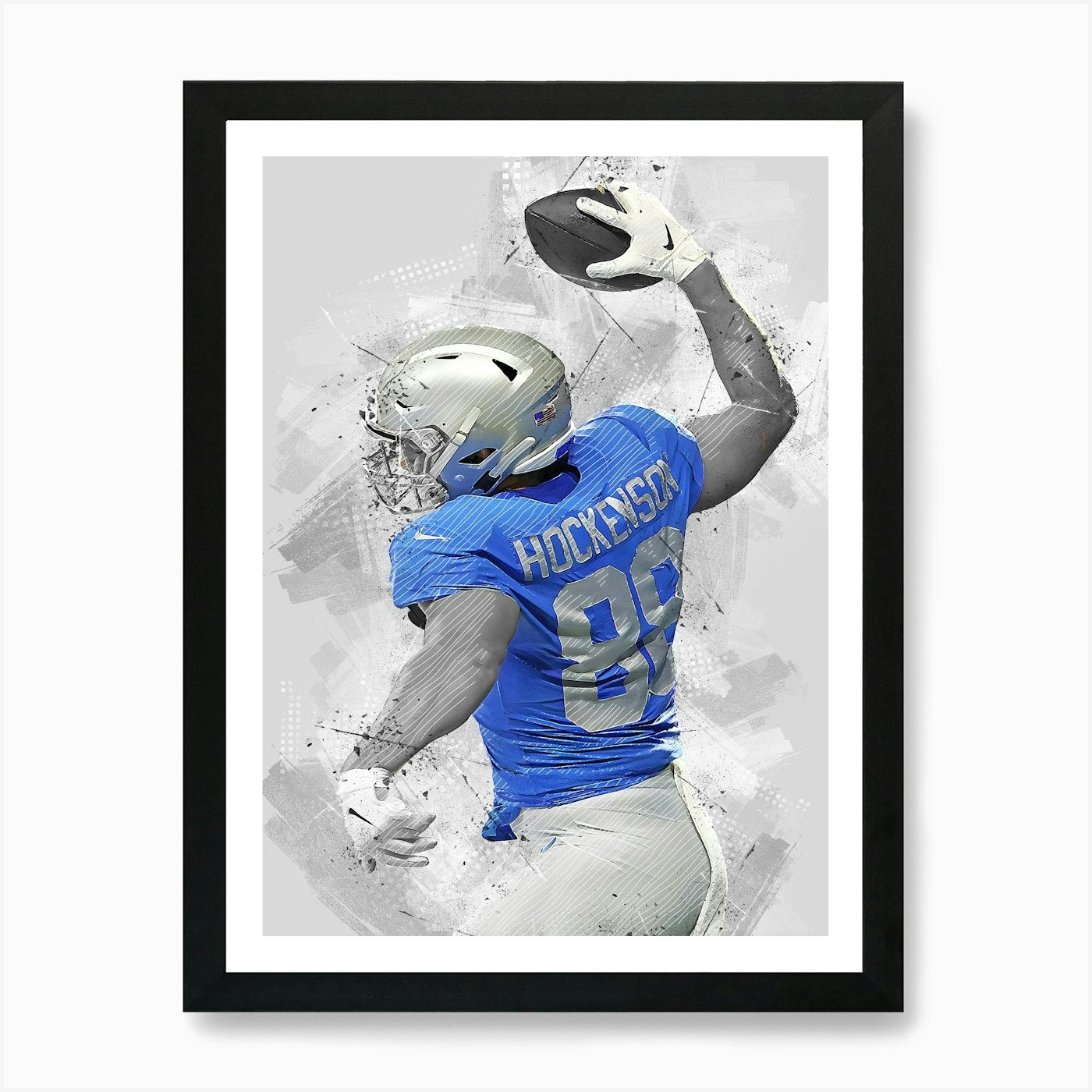 T.J. Hockenson Detroit Lions Art Pr Framed Wall Art Poster Canvas Print Picture
