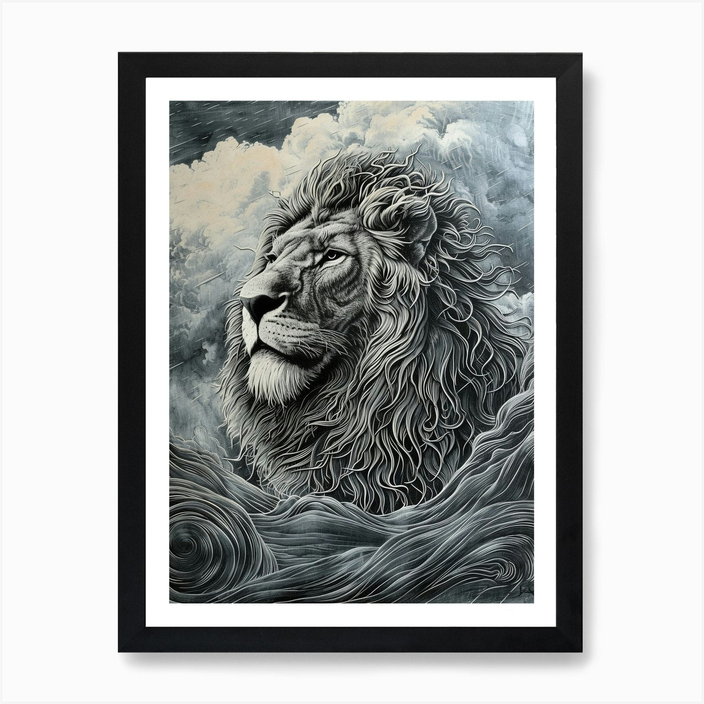Barbary Lion Relief Illustration St Framed Wall Art Poster Canvas Print Picture