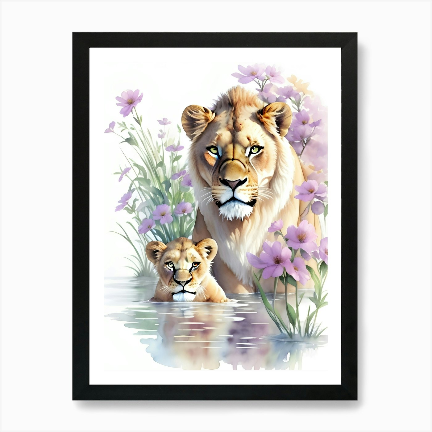 Lion And Lioness 2 Art Print Framed Wall Art Poster Canvas Print Picture