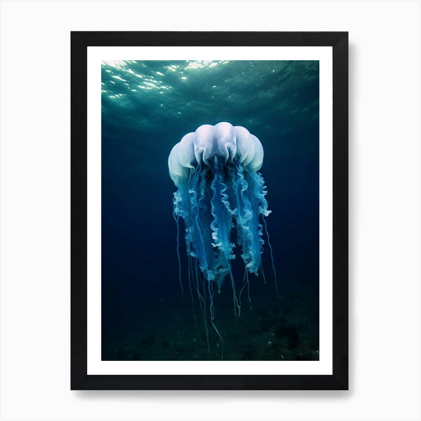 Lions Mane Jellyfish Ocean Realisti Framed Wall Art Poster Canvas Print Picture
