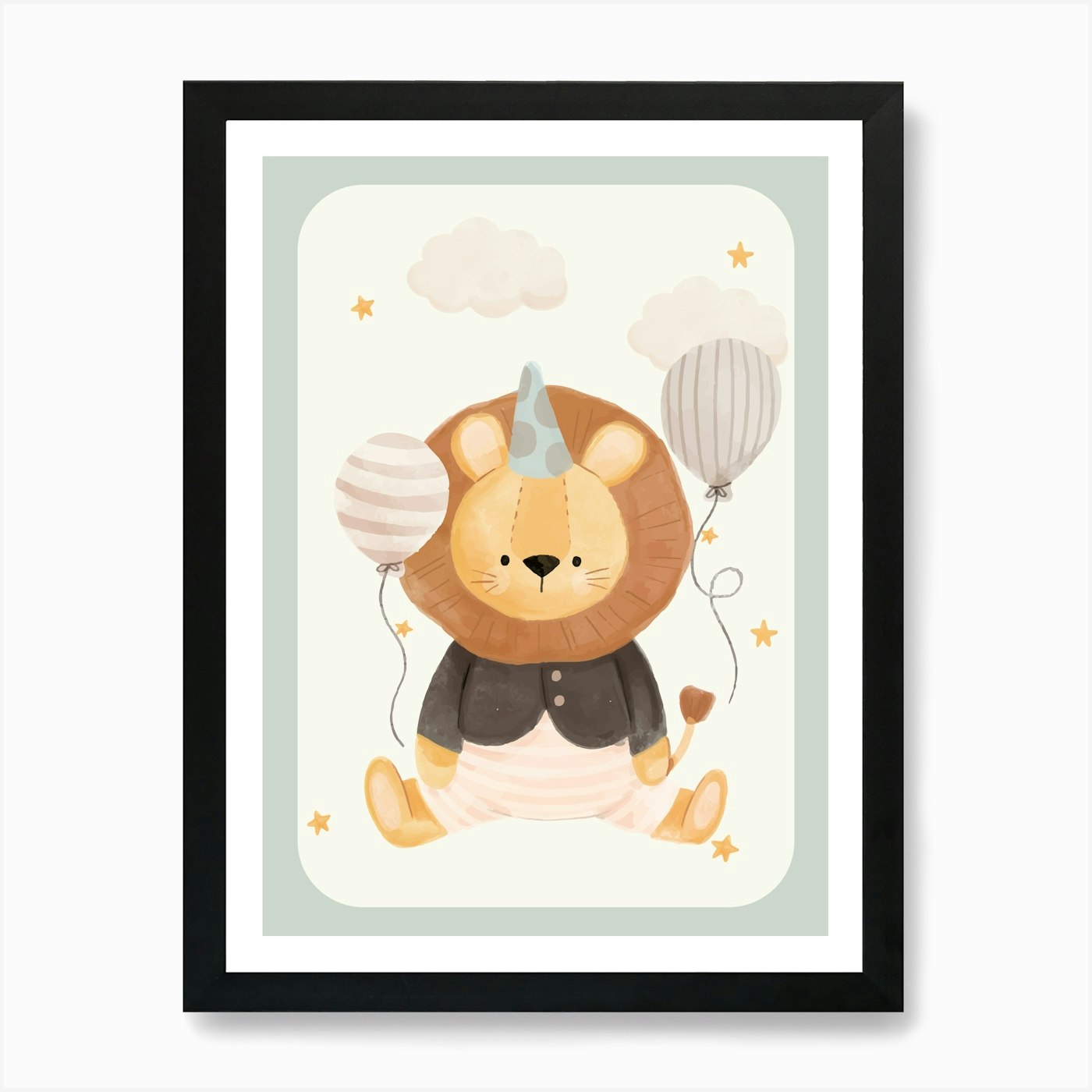 Lion With Balloons | Cosy Nursery D Framed Wall Art Poster Canvas Print Picture