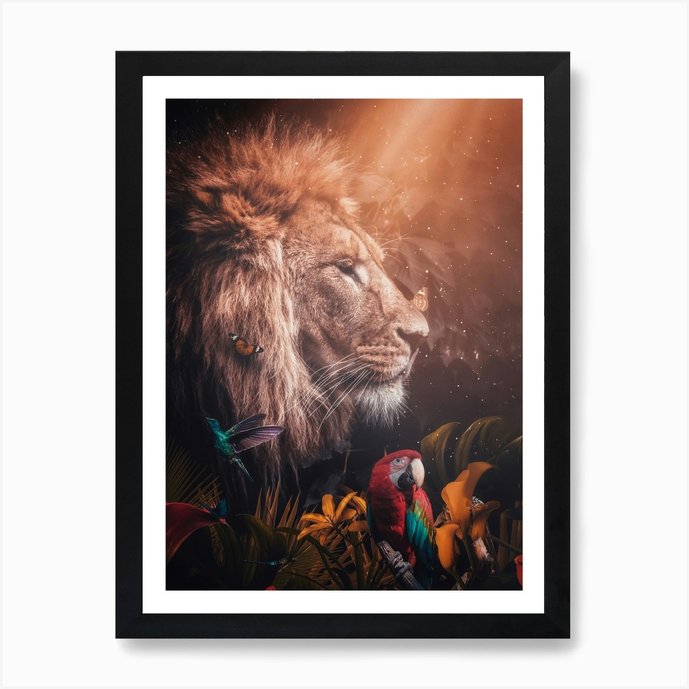 Wild Lion In Tropical Jungle Art Pr Framed Wall Art Poster Canvas Print Picture