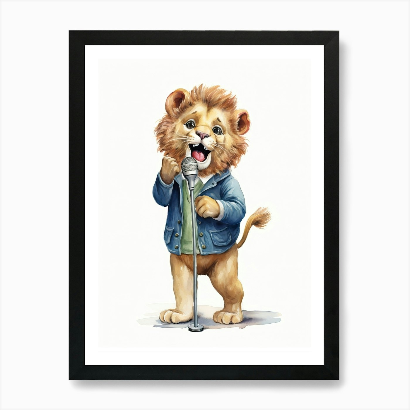 Singing Watercolour Lion Art Painti Framed Wall Art Poster Canvas Print Picture