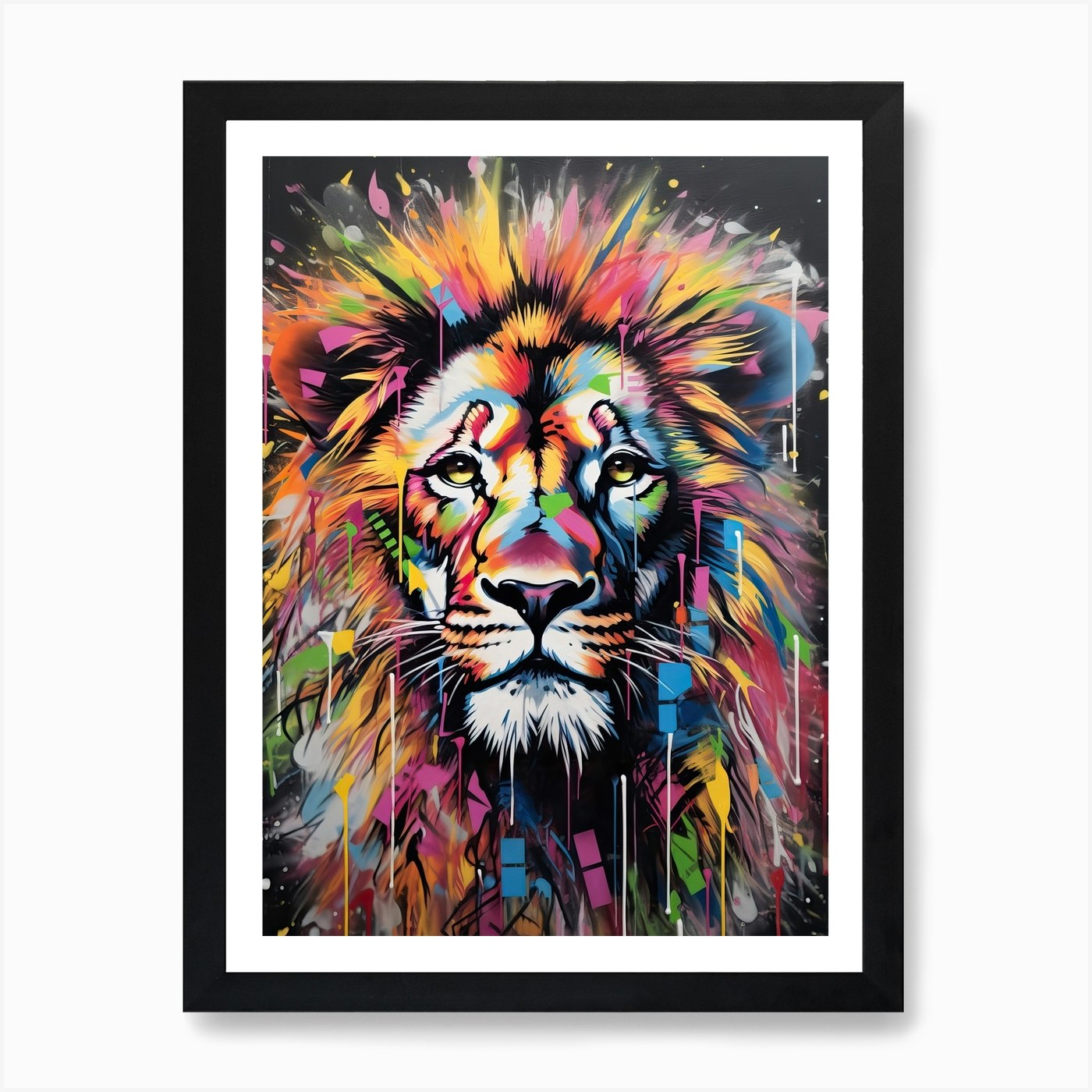 Lion Art Painting Street Art Style Framed Wall Art Poster Canvas Print Picture