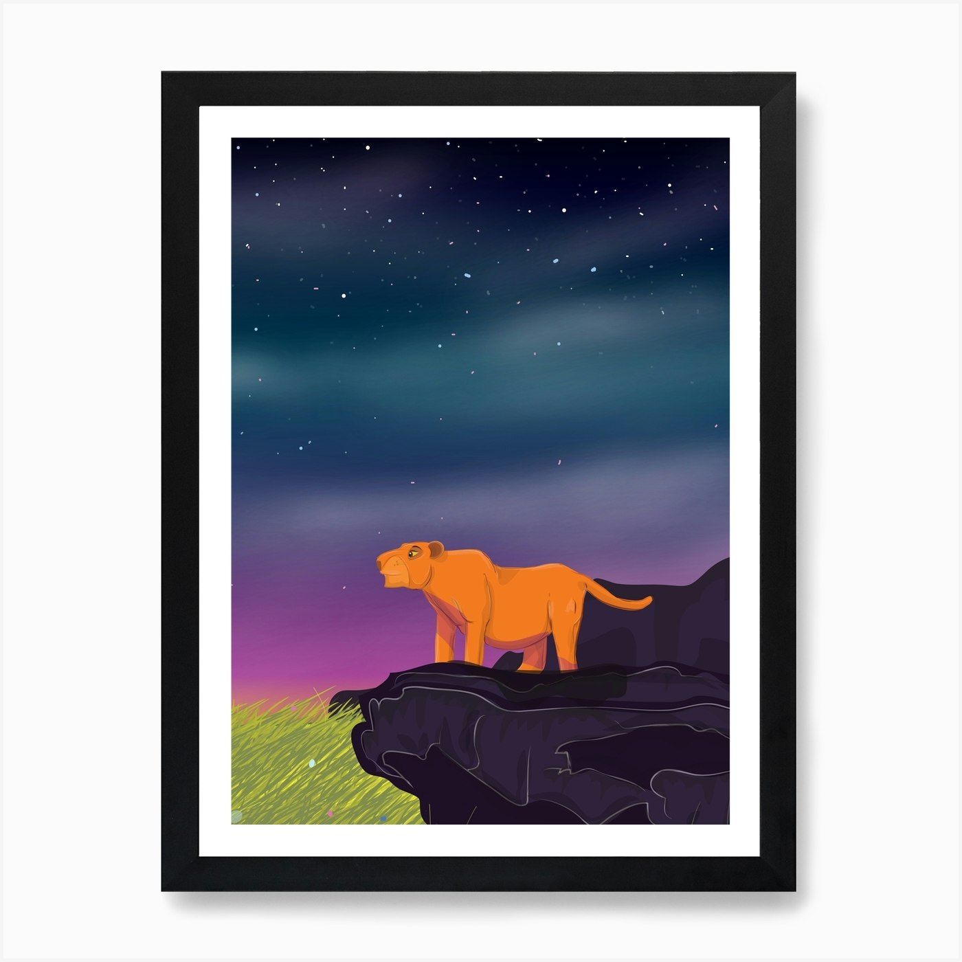 Lion At Night Art Print Framed Wall Art Poster Canvas Print Picture