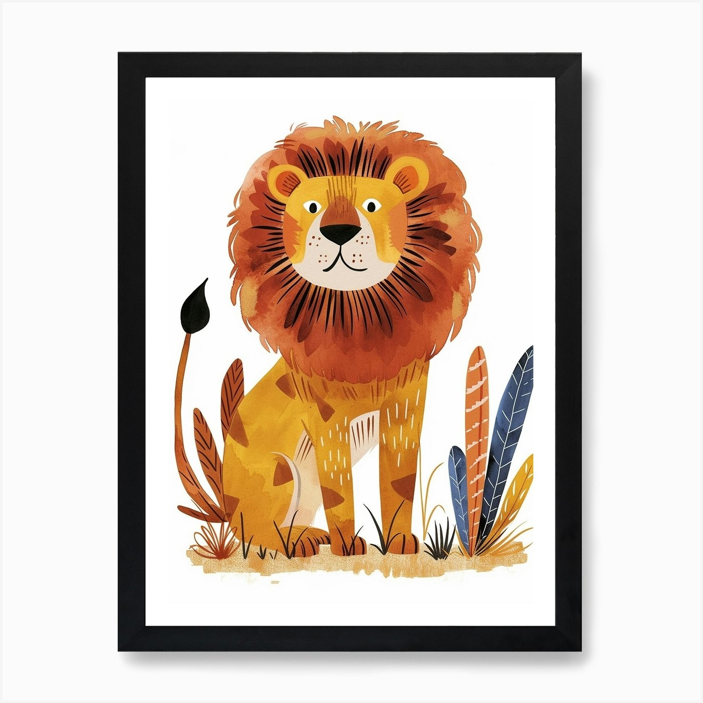 African Lion Hunting In The Savanna Framed Wall Art Poster Canvas Print Picture