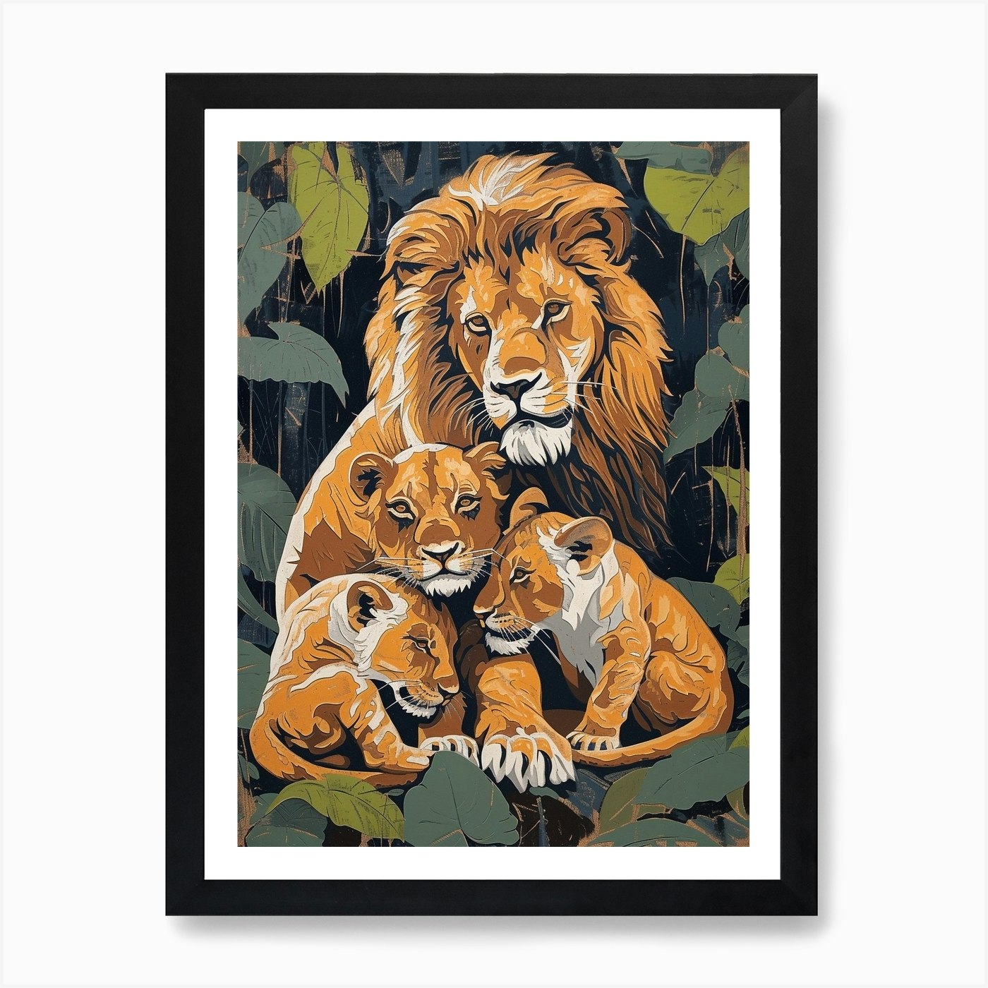 Barbary Lion Relief Illustration Fa Framed Wall Art Poster Canvas Print Picture