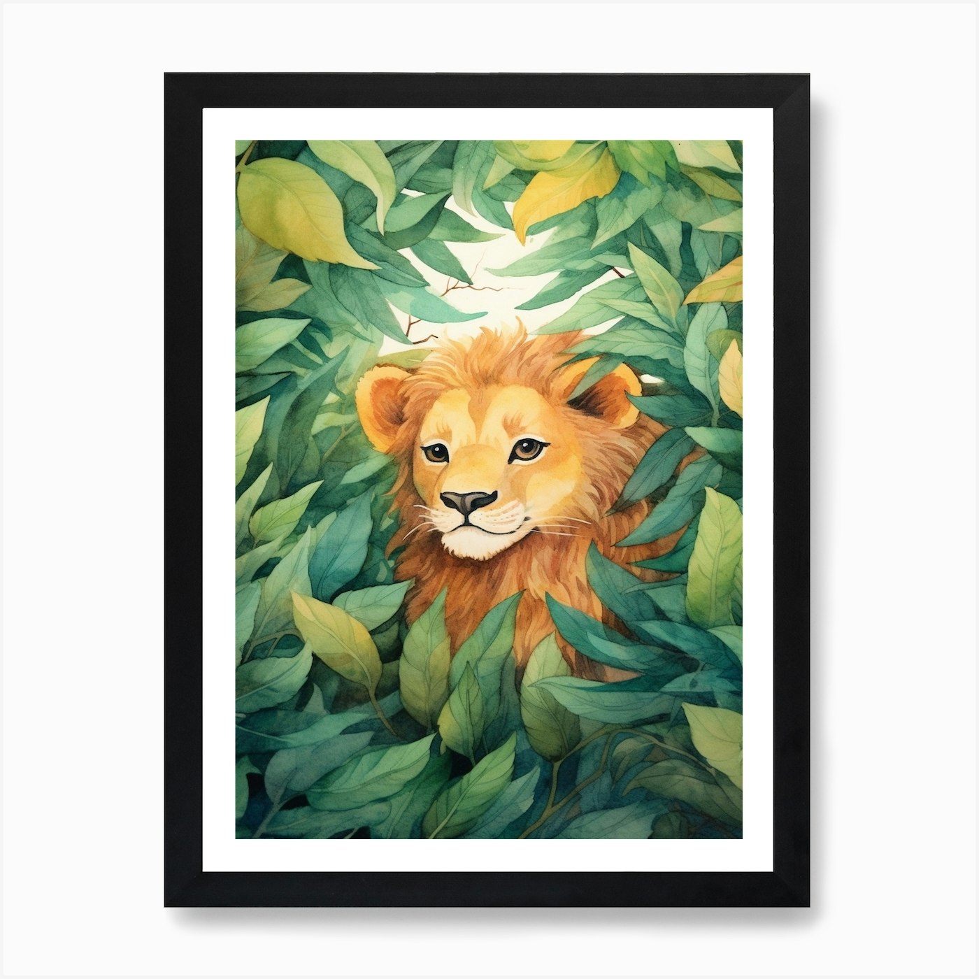 Lion In The Jungle Watercolour 1 Ar Framed Wall Art Poster Canvas Print Picture