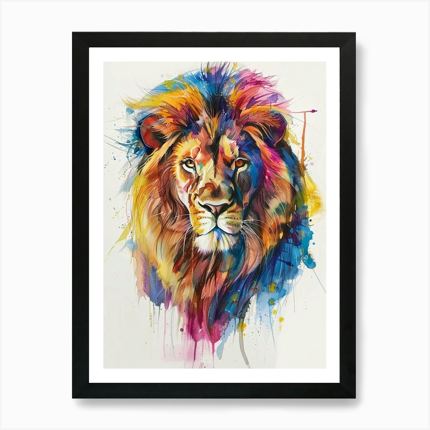 Lion Colourful Watercolour 2 Art Pr Framed Wall Art Poster Canvas Print Picture