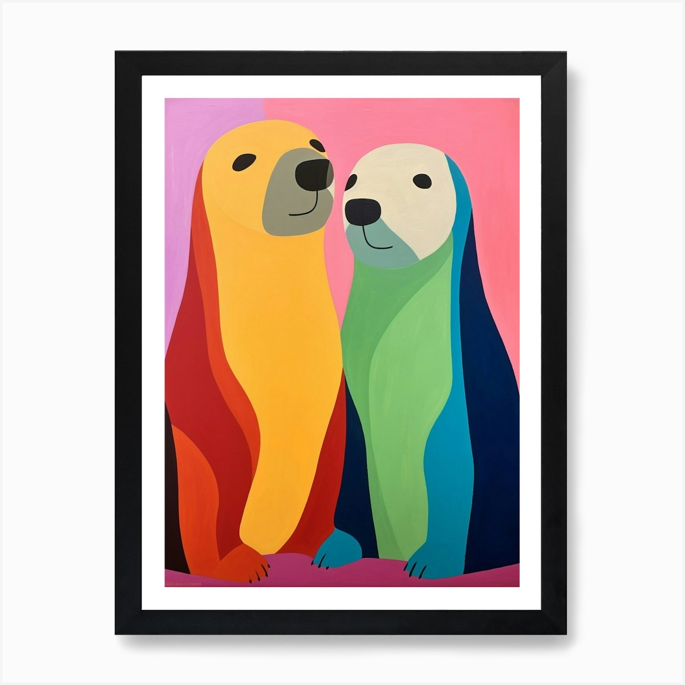 Colourful Kids Animal Art Sea Lion Framed Wall Art Poster Canvas Print Picture