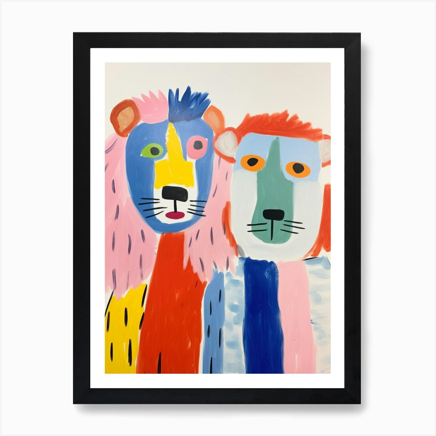 Colourful Kids Animal Art Lion 1 Ar Framed Wall Art Poster Canvas Print Picture